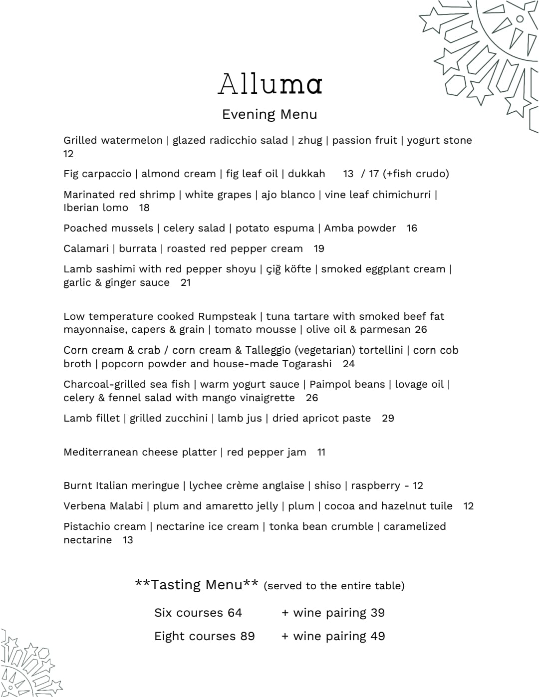 Alluma Paris restaurant méditerranéen menu