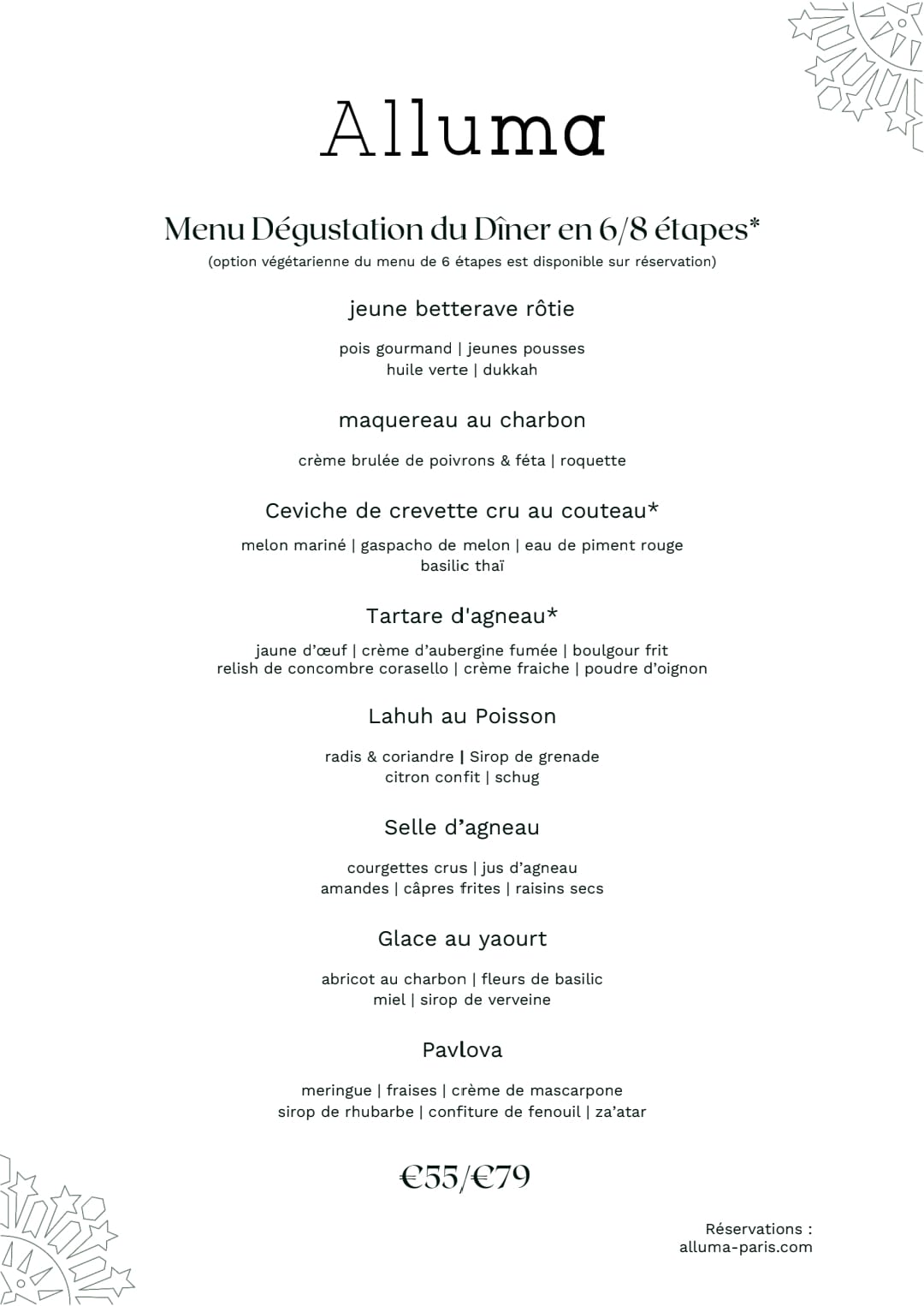 Alluma Restaurant Paris menu dégustation bistronomique diner